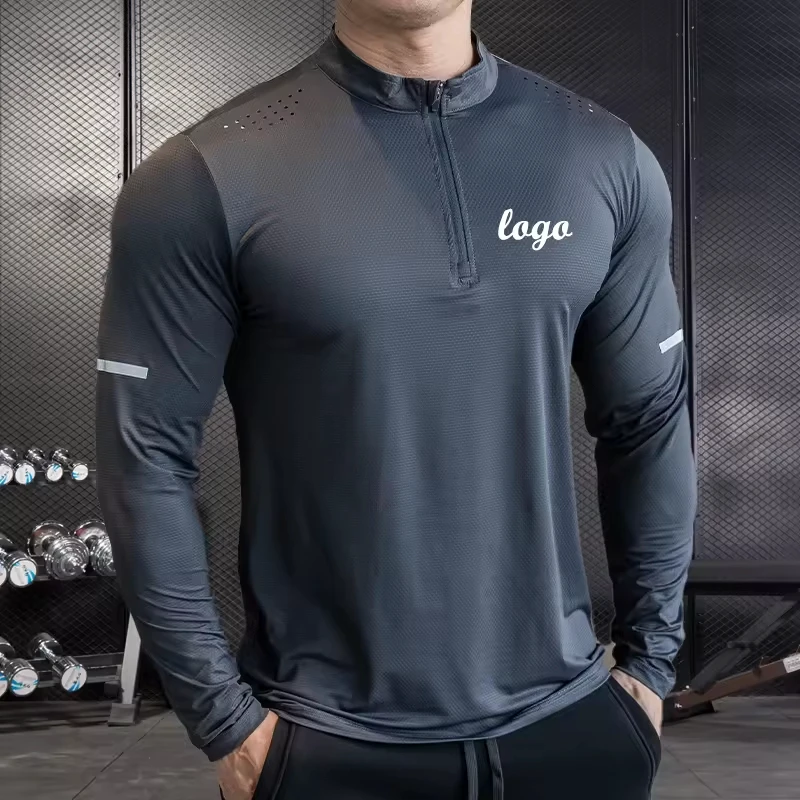 Autumn Running Quick-drying Breathable Gym Men's Fitness T-shirt Sports Long-sleeved Zipper Yoga Tops for Meditation