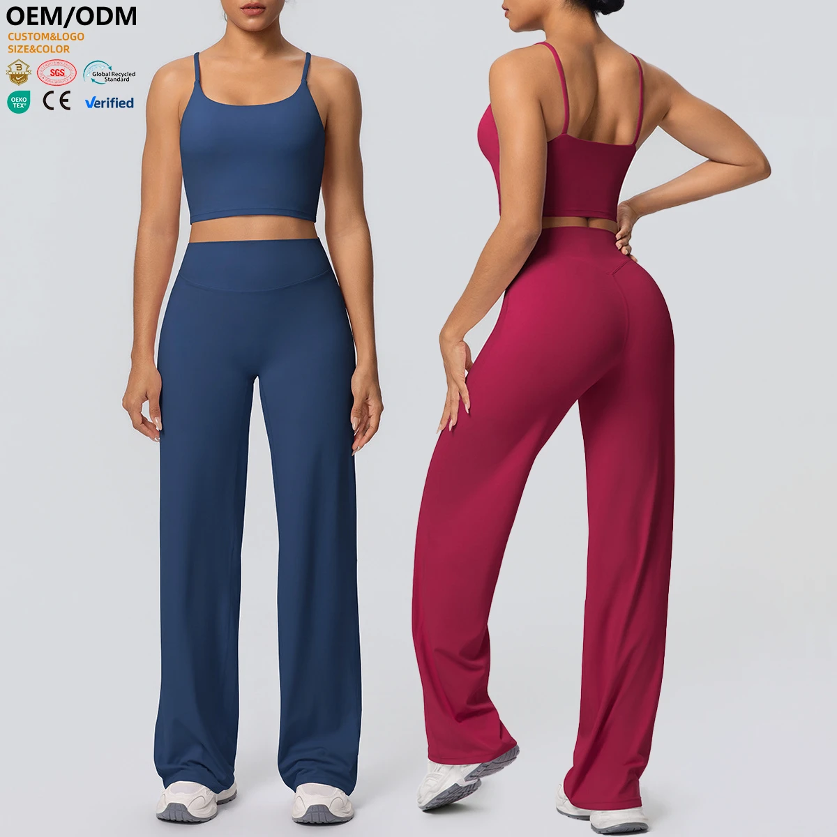 XW-7121+7126 Plus Size Sportswear Yoga Vest Tops for Women High Waisted Wide Leg Pants Running Gym Two Piece Set