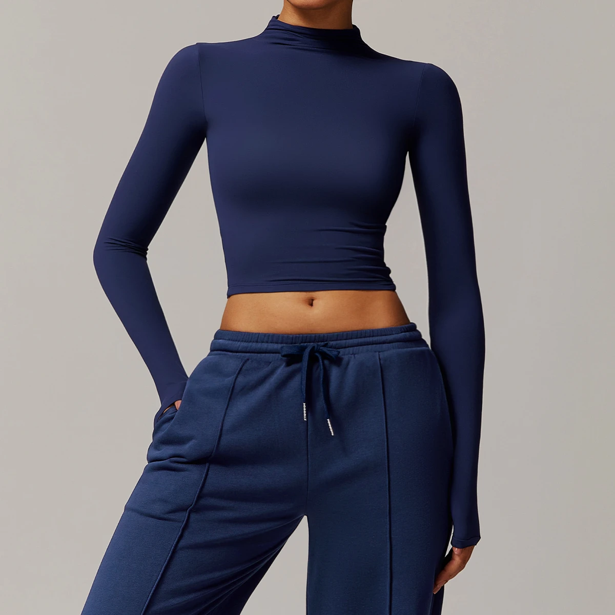 Versatile Long-Sleeved Fitness Sports Tops Quick-Drying High Neck Tight Outer Wear Sexy Athletic Yoga Clothing