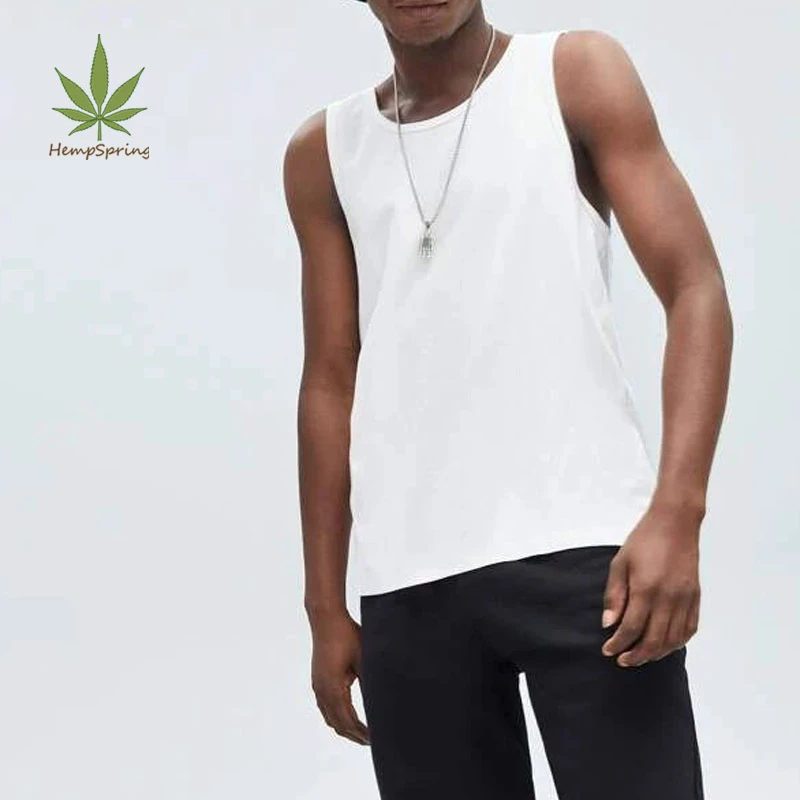 Hemp Organic Cotton tank Tops Men Custom Men's Tank Round Collar Mens Shirts Loose Yoga Tank Top Gyms Wear Clothing