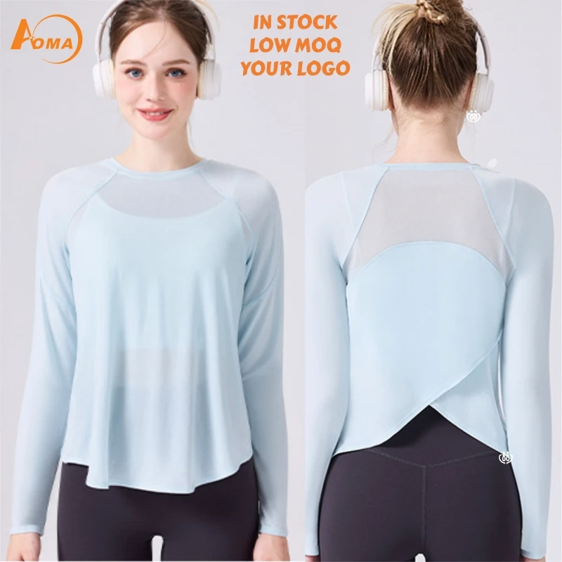 Aoyema New Sports Beauty Back Yoga Clothes Women's Mesh Breathable Fitness Loose Top Soft Lightweight T Shirt