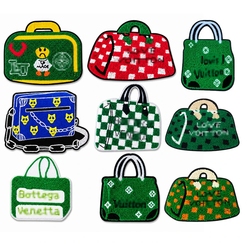 Wholesale Fashion Handbag Chenille Embroidery Patch Iron on Bag Shape Applique for Clothing Hats Bags DIY Decoration