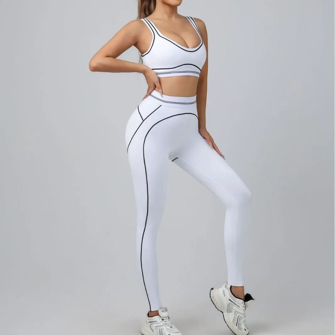 Women's Mid-Waisted Yoga Set 2-Piece Solid Yoga Pants & Sports Vest Breathable Quick Dry Eco-Friendly Front Logo