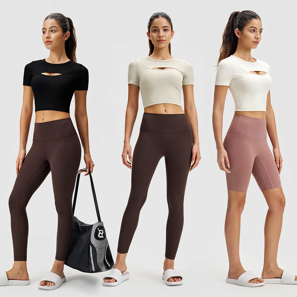 Lu Hollow Sports Short Sleeve Women Breathable Running Fitness Short Sleeve Elastic Slim Yoga Wear Round Neck T-Shirt