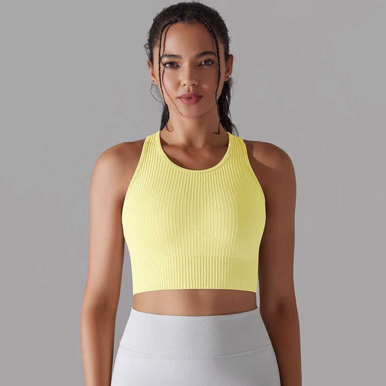 Simple Seamless Round Neck Knitted Solid Color I Shaped Beautiful Back Women Yoga Sports Custom Bra