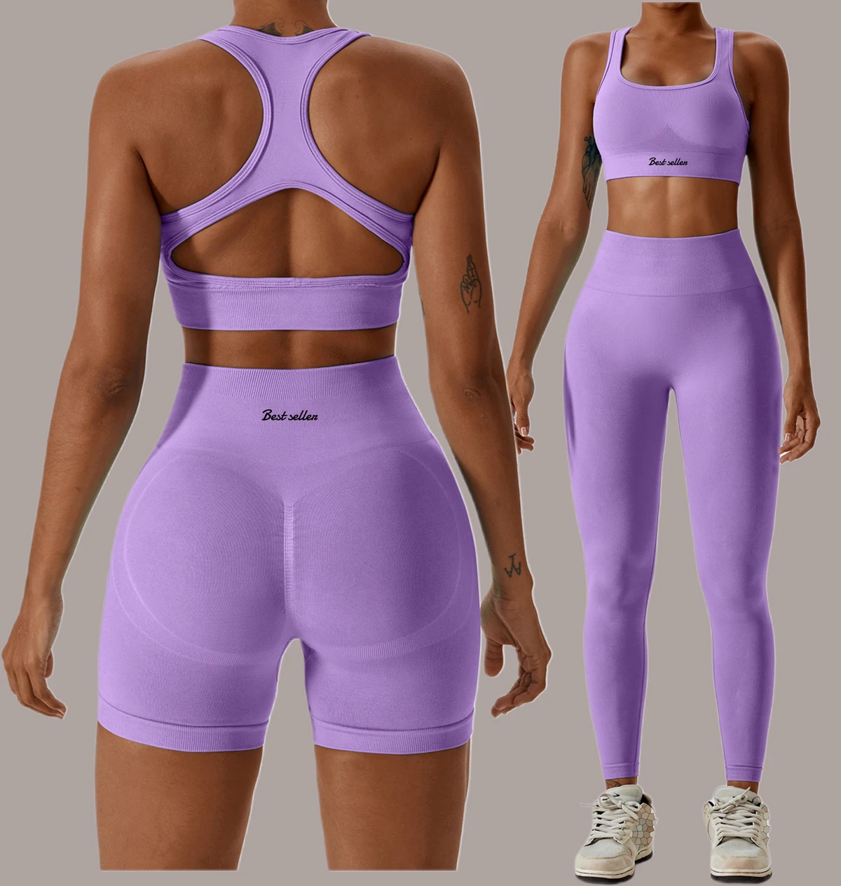 Women Solid Color Halter Top Sexy Back Yoga Wear Set High Waist Scrunched Butt Yoga Suit