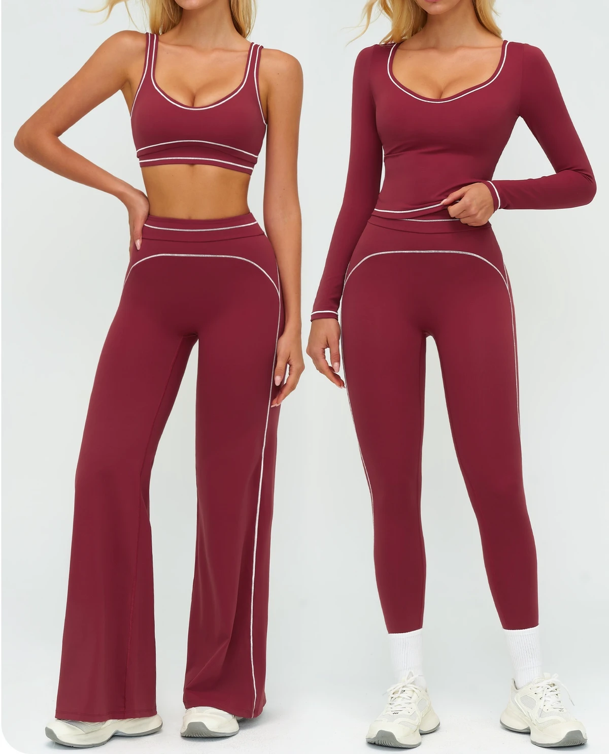 Color-blocked Brushed Yoga Set with Double Shoulder Straps, High-end Sportswear for Women, Running Workout Set