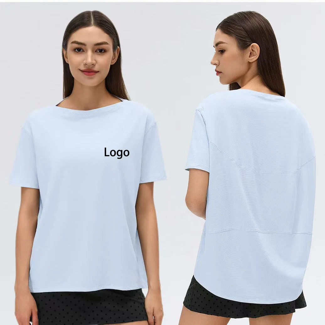Newest Women's Loose Fit Boat Neck Short Sleeve T-shirt Leisure Outdoor Yoga Wear Running Quick Dry Soft Summer Women's T-shirts