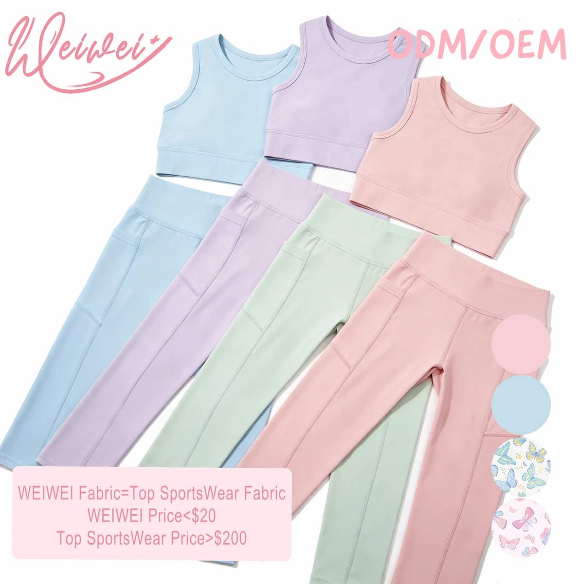 Weiwei Girls Gym Crop Tank Top Set With Side Pockets Kids Workout Clothing Buttery Naked Feel CPC Certified For School PE Wear