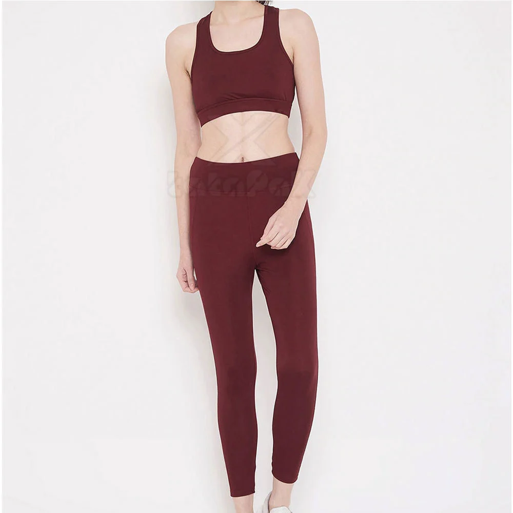 Comfortable High Quality Women's Yoga Set-Solid Elastic Waist 2-Piece Lightweight Spandex/Nylon Eco-Friendly Breathable Front