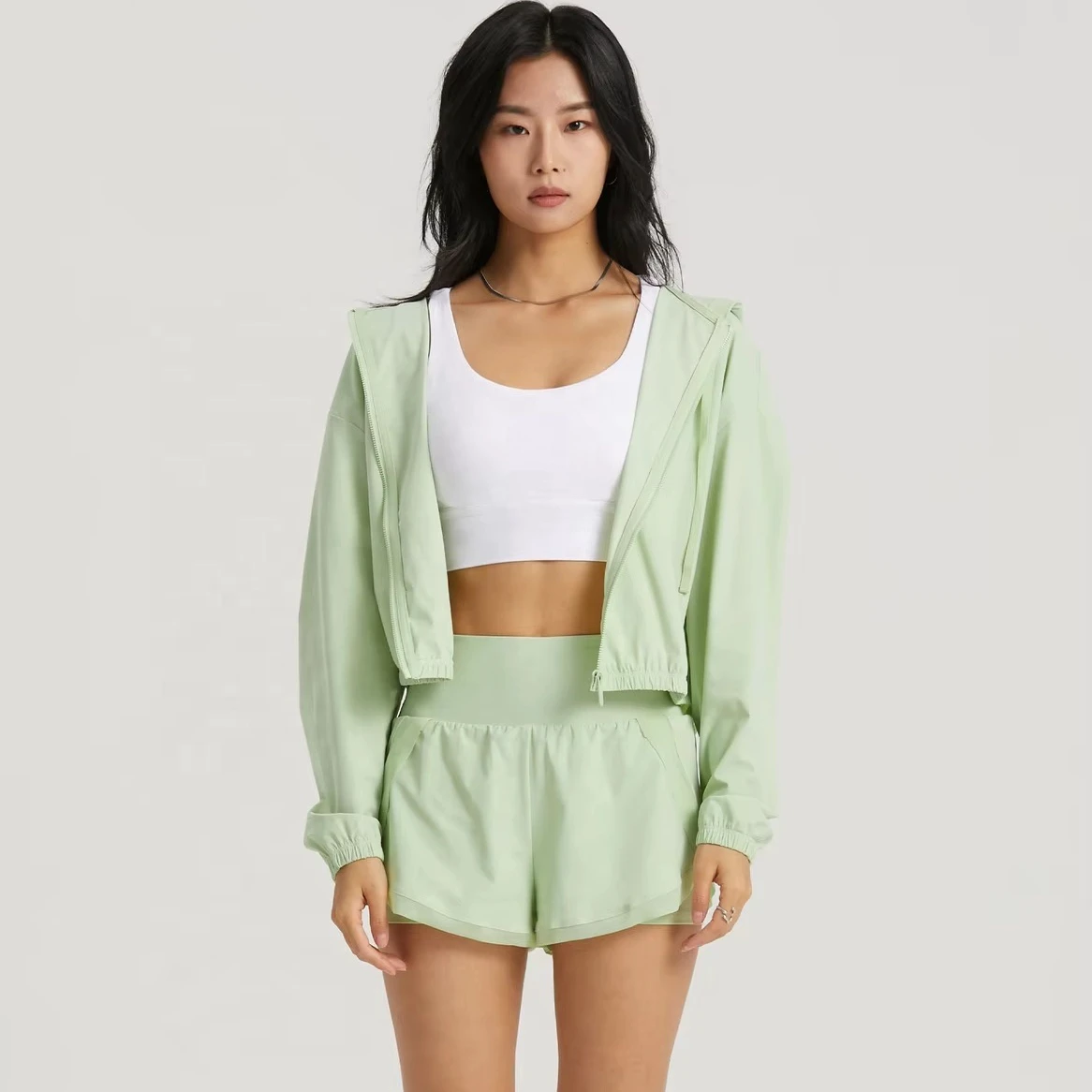 2024 New Yoga Suit Womens Gym Clothing Front Zipper Fitness Coat Cool Sunscreen Sports Shorts Activewear Two-piece Set