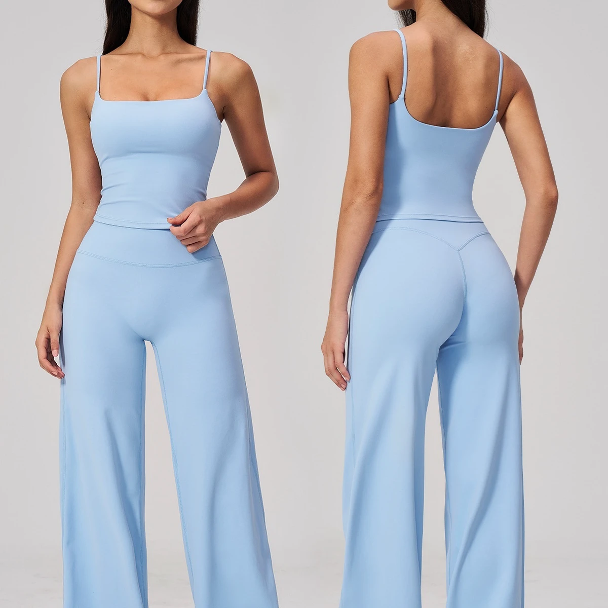 Woman Back High Waist Yoga Set Wide Leg Slim Hip Lifting Sports Set for Outdoor Running 2 Pieces Yoga Set