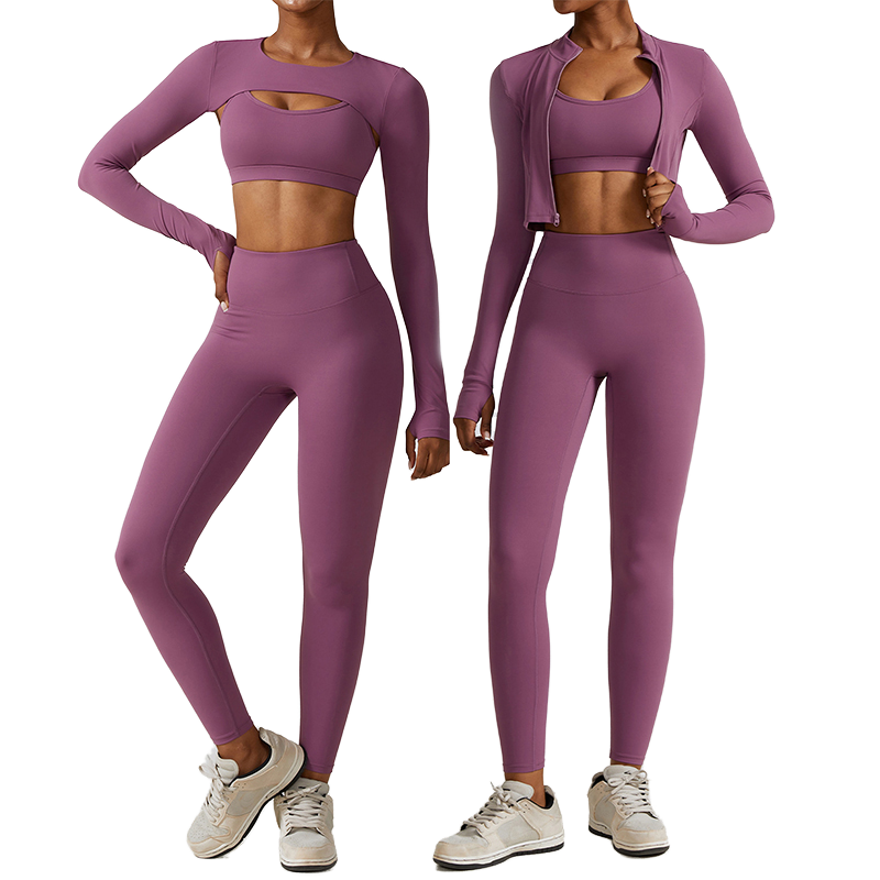 Autumn and Winter Tight Yoga Suit, Naked Feeling Quick-drying Sports Suit, Slim Fitness Suit Three-piece Set.