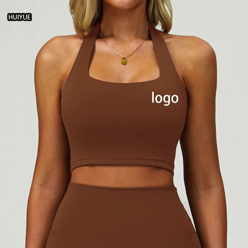 Quick Drying Lightweight Nude Back Neck Hanging Sports Bra Medium Support Shockproof for Women Yoga Running Fitness