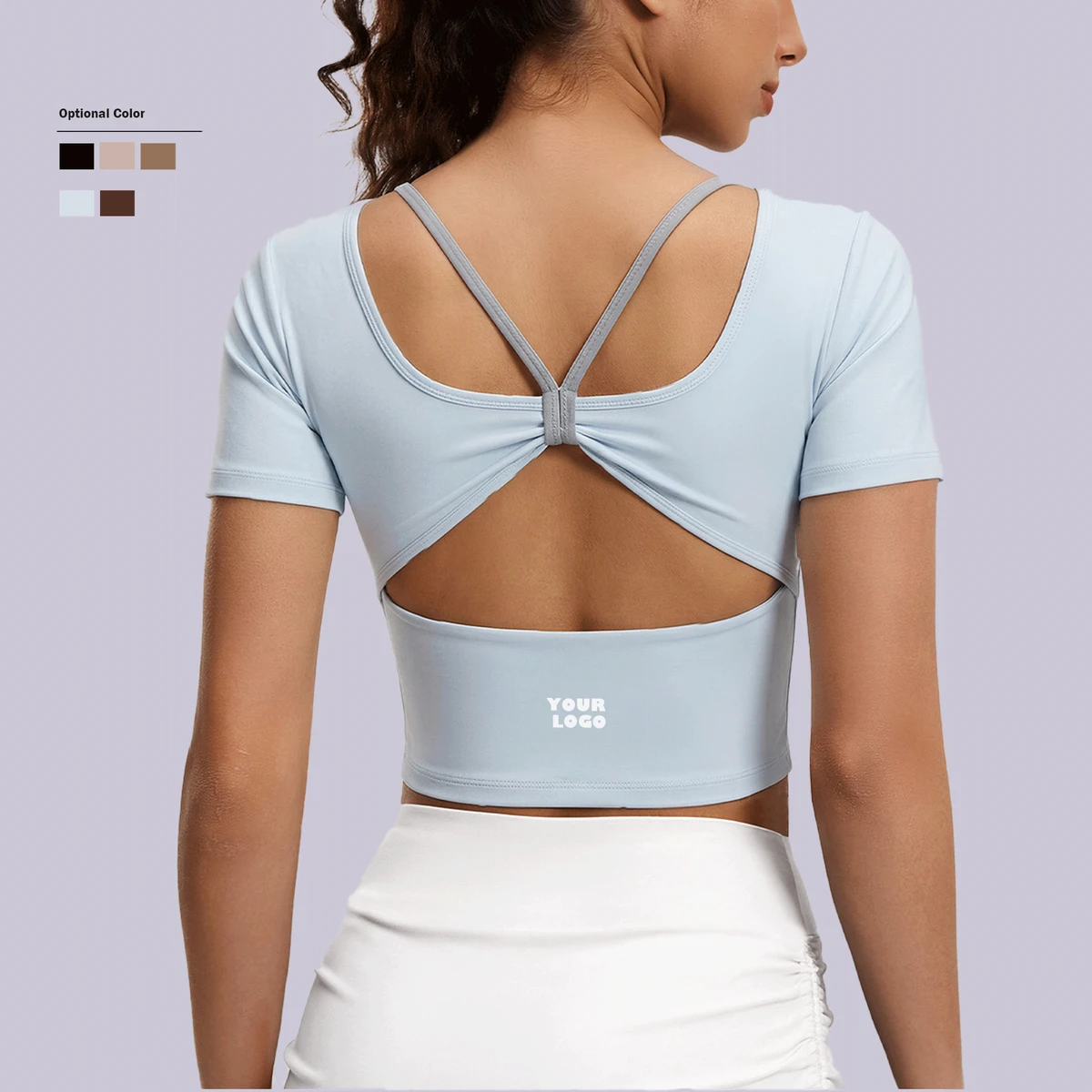Yoga Sportswear Yoga Activewear New Butterfly Back Yoga Top Short Sleeve Cross Back Padded Breathable Fitness Shirt