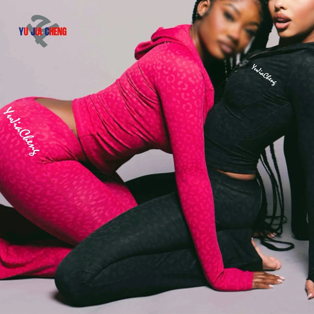 Custom Zipper Tracksuits Outfits 2 Piece Fitness Leopard Zip up Yoga Top and Flare Pants Set Women Cheetah Print Two Piece Set