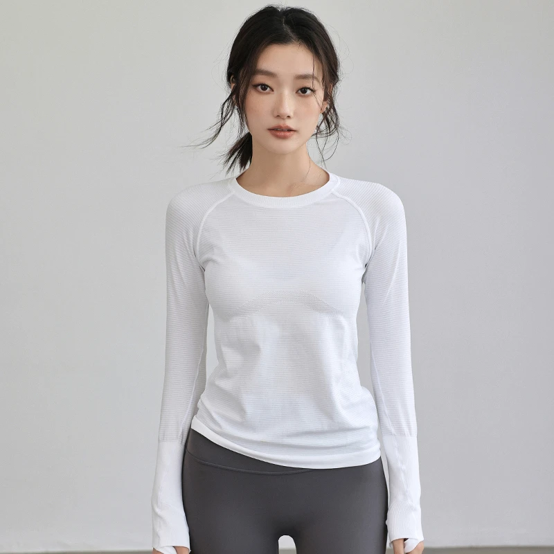 Women's Fashion Breathable Yoga Fitness Clothes High Elastic Slim Fit Neck Long Sleeve Pilates Running Training