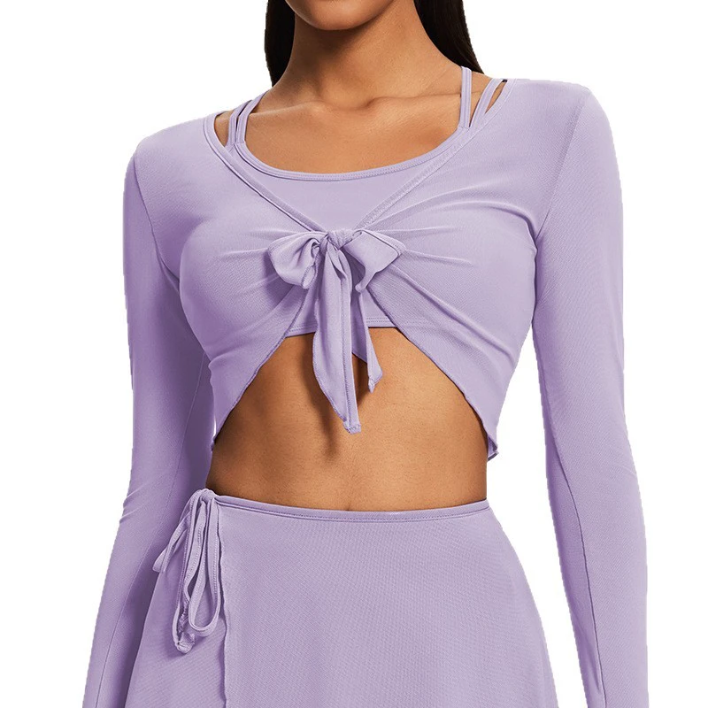 New Style Breathable Mesh Yoga Top Elegant Sports Top with Printed Pattern Cropped Slimming Long Sleeves for Running and Yoga