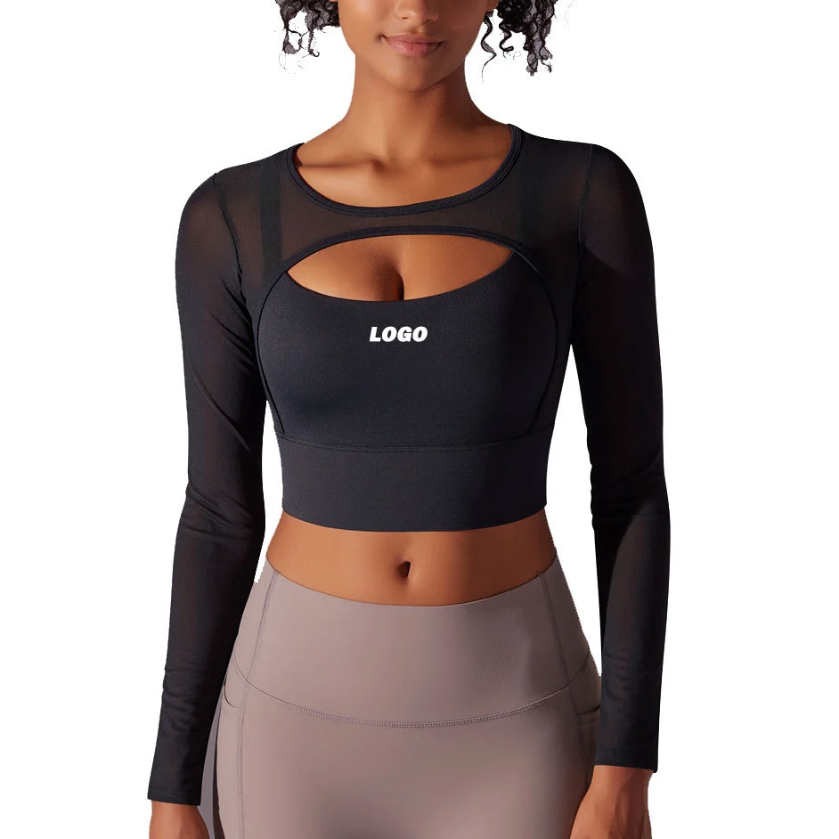 Hot Selling Factory High Quality Long Sleeves Breathable Soft Fitness Gym Wear Yoga Top for Women Fitness Active Mesh T-Shirt