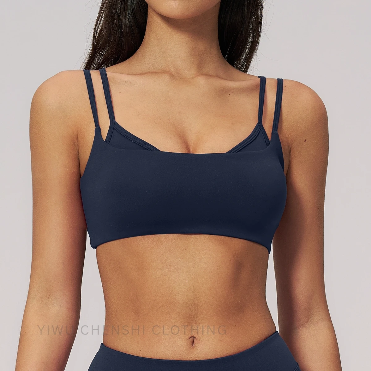 Women Seamless Double Strap Sports Bra, Built-In Chest Pad Fitness Bra, Thin Shoulder Strap Yoga Top, Beautiful Back Sports Bra
