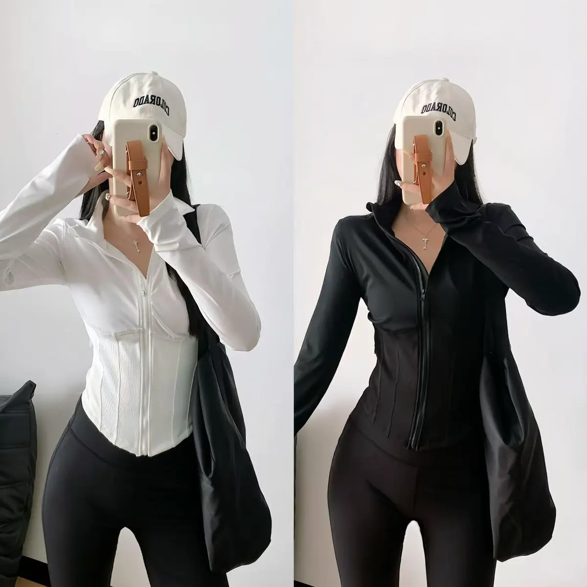 STYLE Fishbone Stand Collar ZipperSame Style Waist Slimming Quick-Dry Spandex/Nylon Women's Sports Yoga Long Sleeve Jacket Top