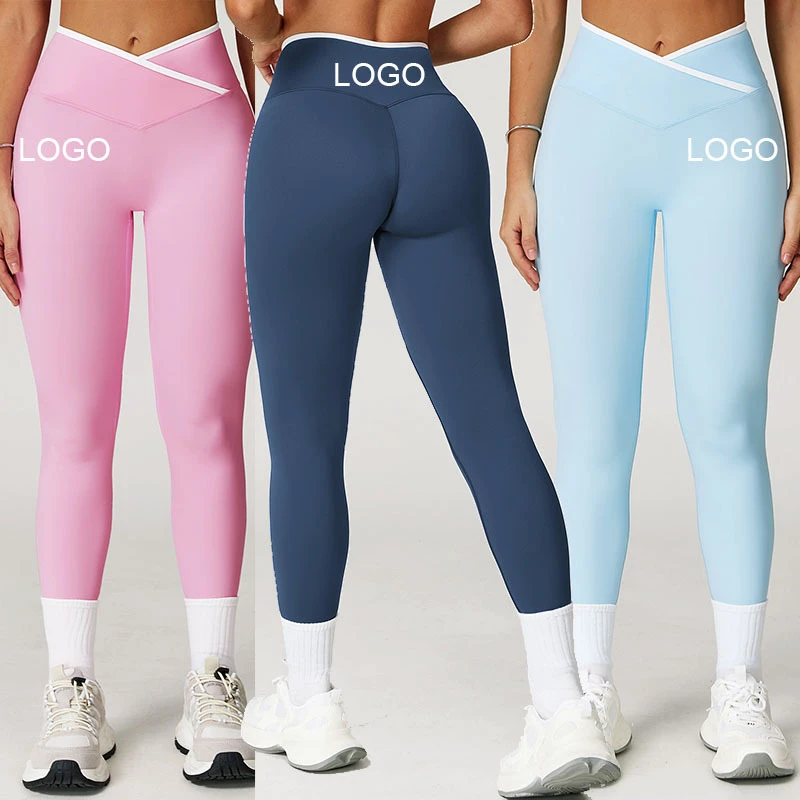 Women's High Waist Cross-Border Sports Tights Breathable Lightweight Yoga Pants Contrasting Colors Nude Tight Fitness Running