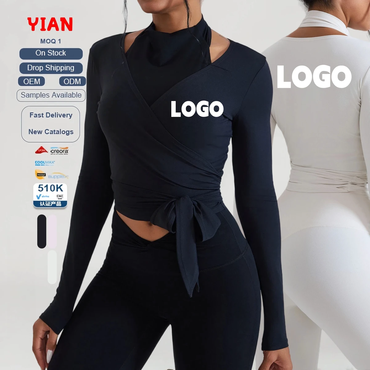 New Lady Ballet Style Long Sleeves Sports Top Women Slim Cross Gather Crop Workout Top Running V Neck Solid Color Fitness Shirt