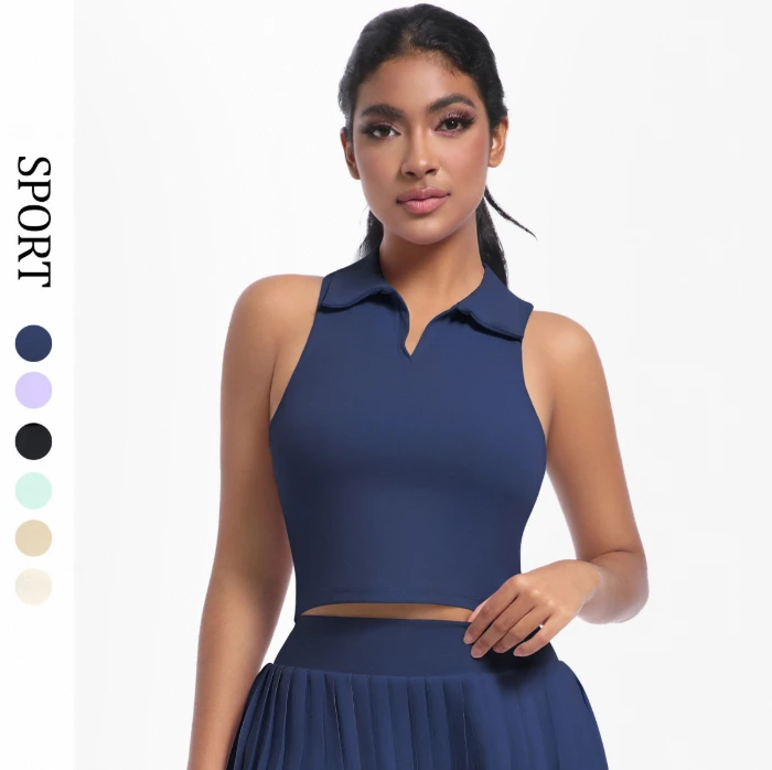 Tight-fitting Comfort Sports Vests POLO Collar Strapless Yoga Wear Tops Women Outdoor Running Tennis Fitness Yoga Top Wear