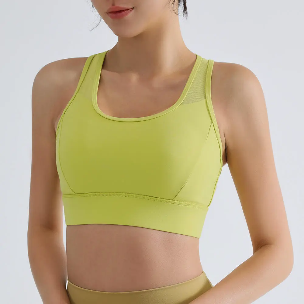 Women U Neck Seamed Solid Sports Bra High Support Workout Yoga Gym Fitness Eco-Friendly Quick Dry Front Breathable Four-Way