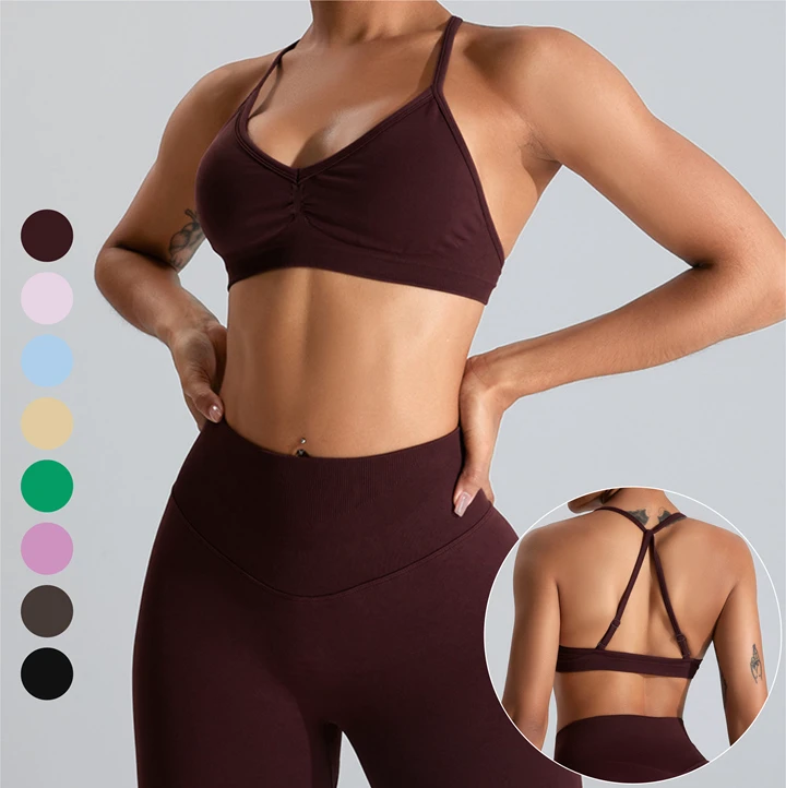 New Design Seamless Breathable Plain Backless Yoga Sports Bra for Women's Fitness Gym Workout Running with Medium Support