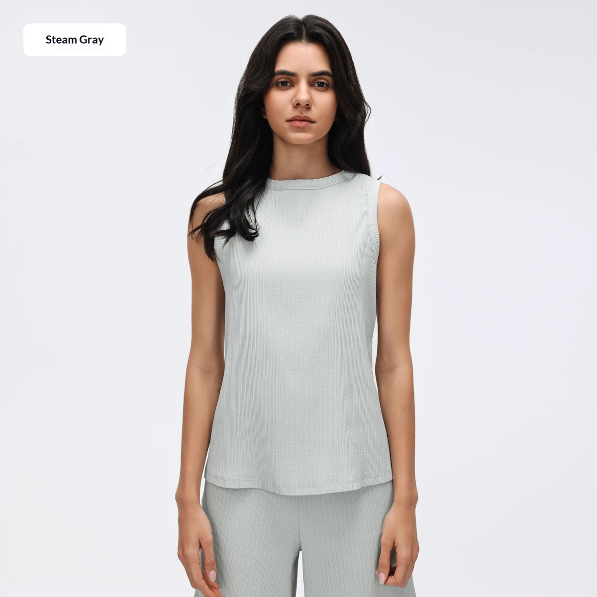 Simple Neck Sleeveless Slim Fit Vest Women's Lightweight Breathable Striped Nylon Spandex Pilates Fitness Yoga Clothing Top