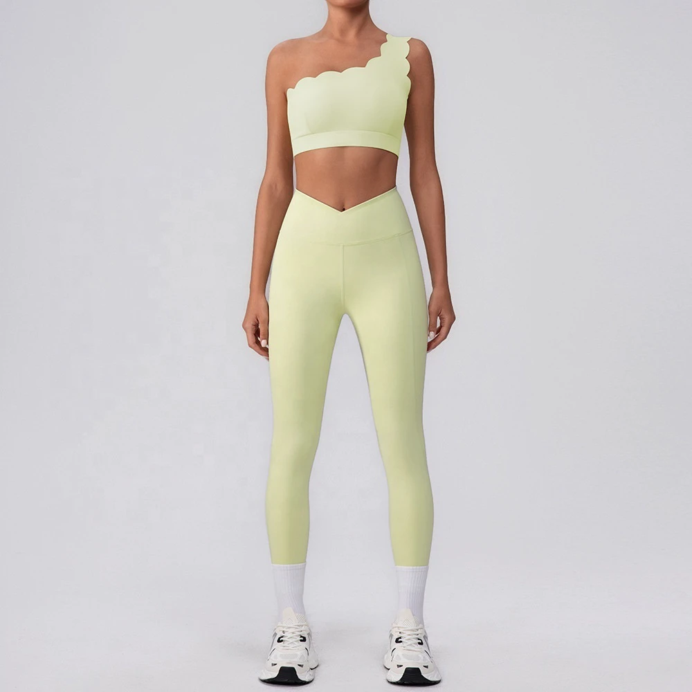 SDY-034 25 New Collection One-Shoulder Lace Yoga Set Breathable Off-Shoulder Sports Bra High-Waist Cross Front Pants Sets