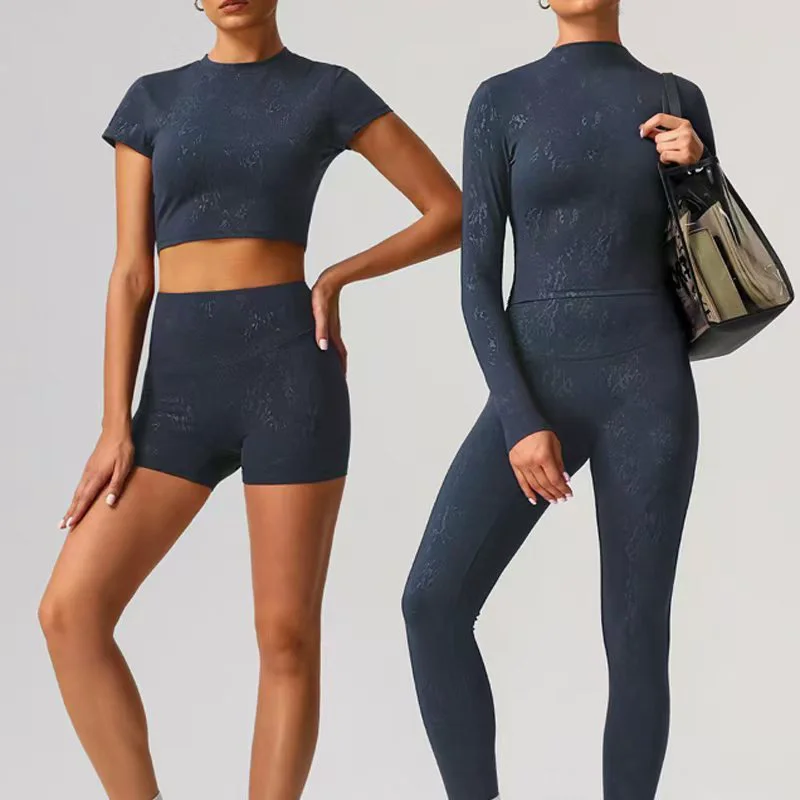 Women's 6-Piece Compression Athletic Wear Yoga Set Long Sleeve Shorts Leggings Jackets Crop Top Solid Active Workout Outfits