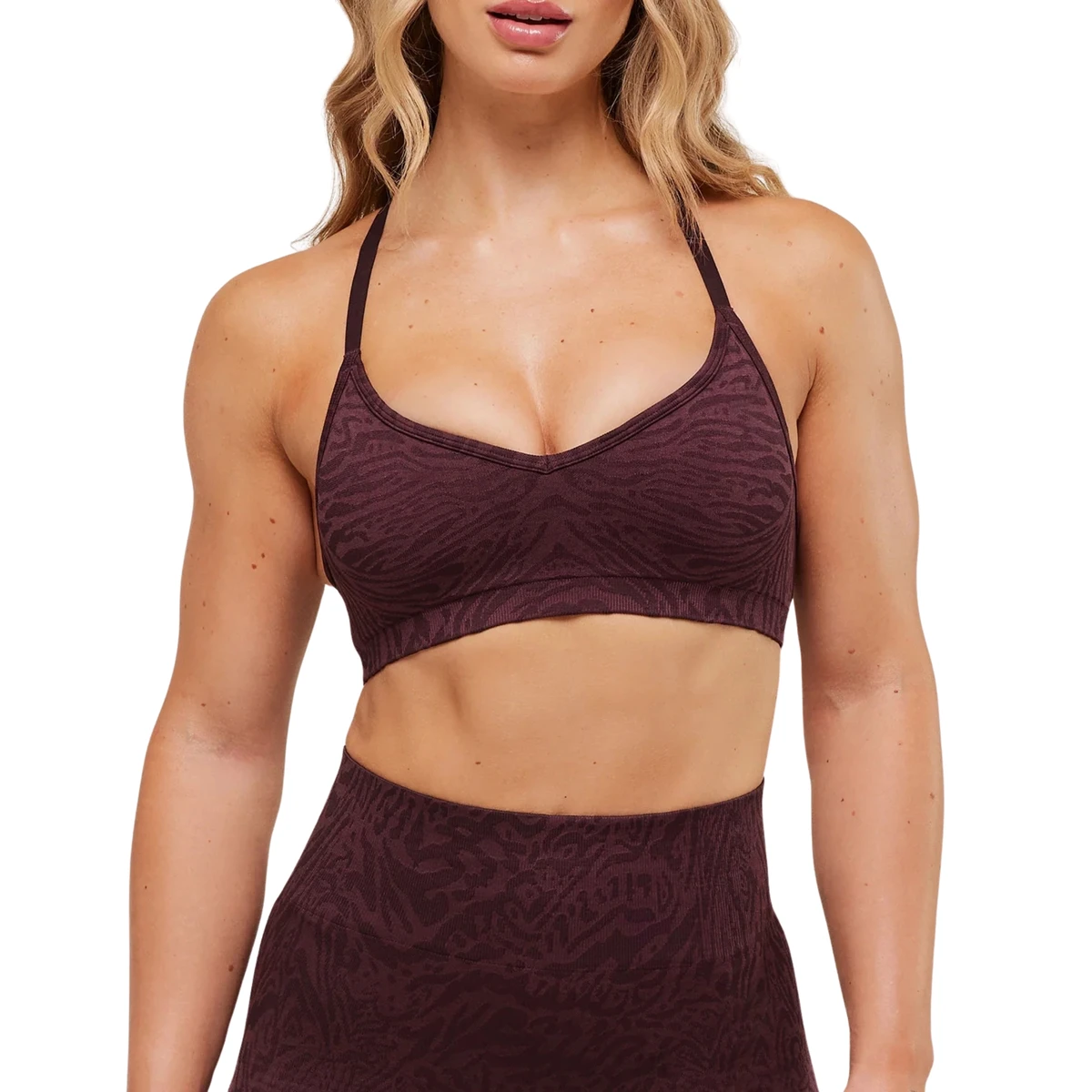 Women Plus Size Seamless Lightweight Animal Print Sports Bra V Neck Y Back Yoga Gym Fitness OEM ODM Custom Logo Front Wholesale