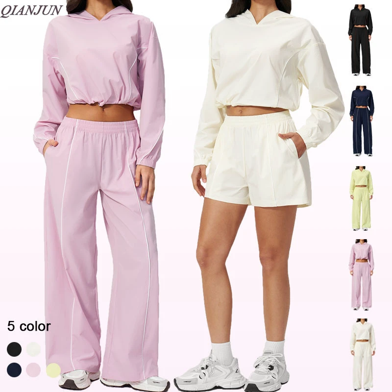 Hot Selling Women's Running UV Resistant Three-Piece Set Quick-Drying Breathable Outdoor Sports Suit Gym Fitness Yoga Set
