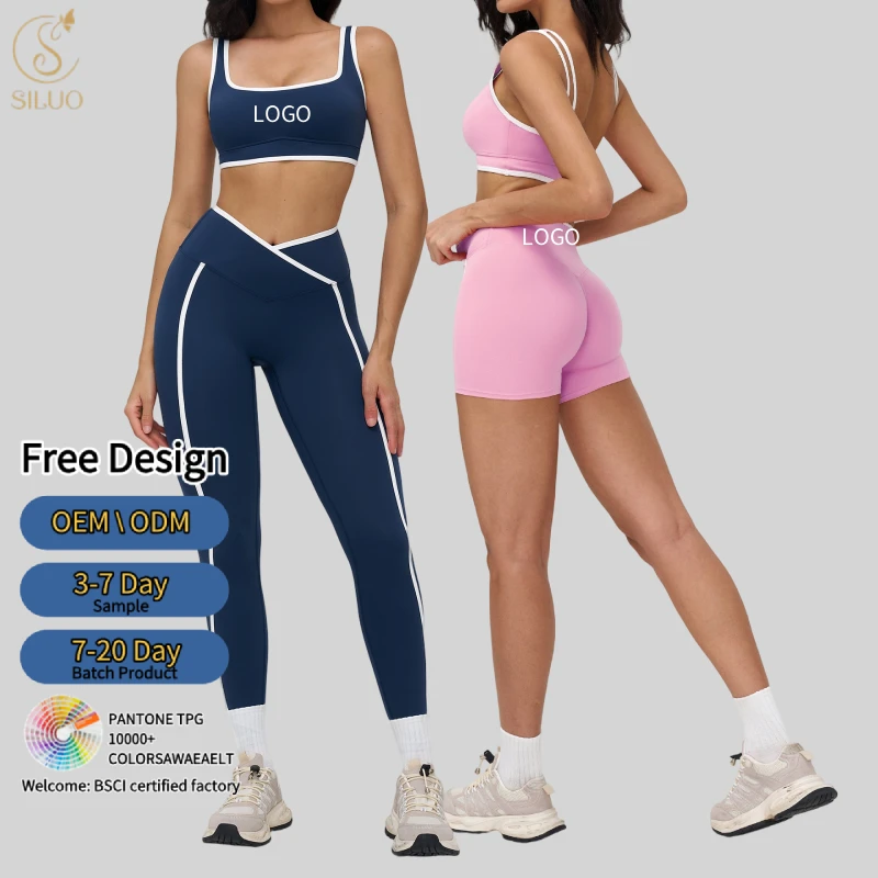 New Custom Butt-Lifting Breathable Leggings Color Block Sport Bra Gym Shorts Ropa Deportiva Mujer Stretchy Yoga Set for Women