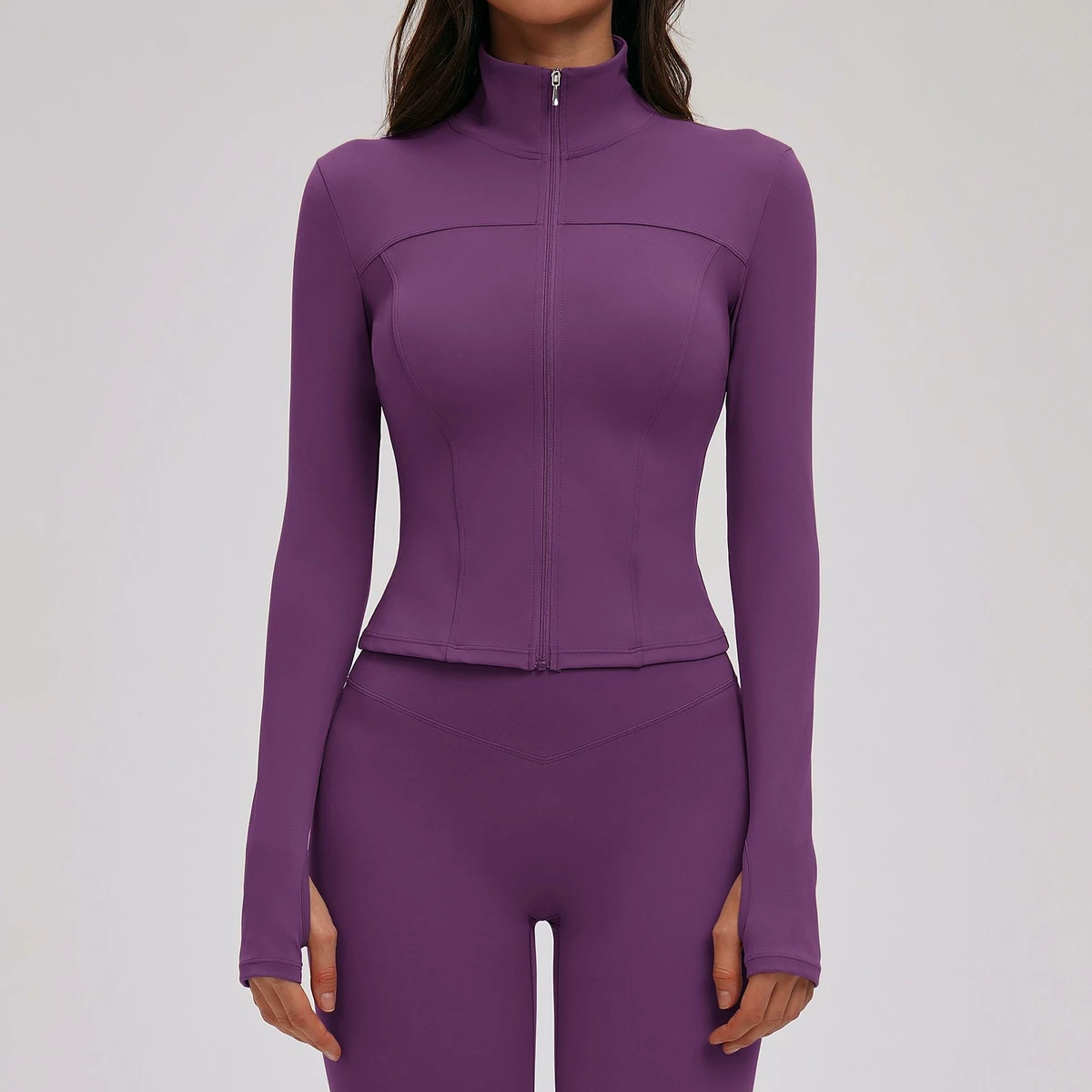 Women's Brushed Sweat-Wicking Yoga Jacket Stand Collar Long-sleeved Zipper Slim-fit Outdoor Sports Running Fitness