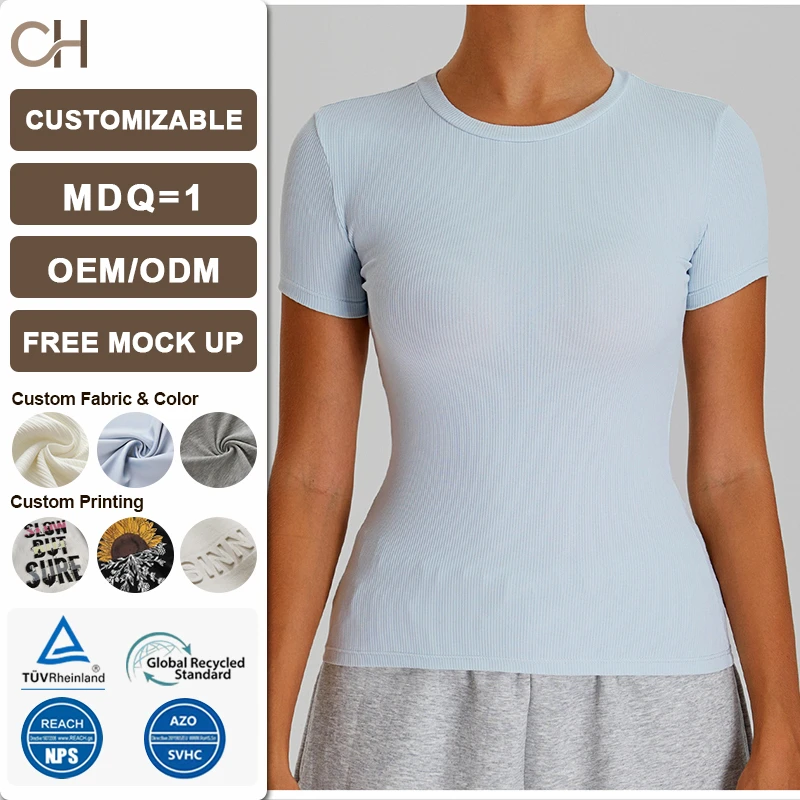 Women Workout Tops Short Sleeve Seamless Athletic Shirts Crew Neck Solid Yoga Gym Sports Breathable Tees