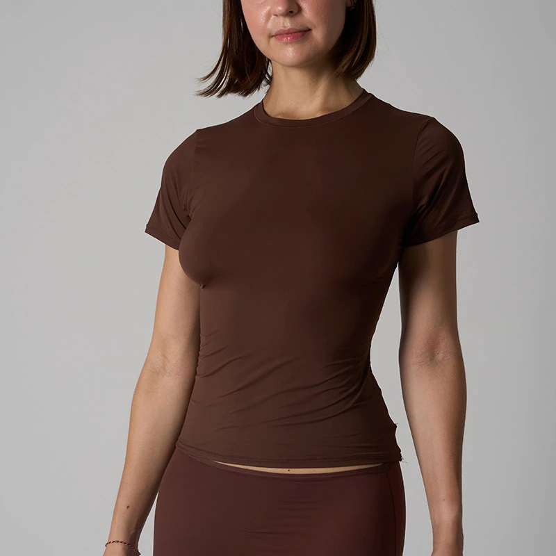 Sk1333 76%polyamide 24%elastine Women's Lightweight Breathable Slim-Fit Short Sleeve Yoga Wear T-Shirt Fitness Top