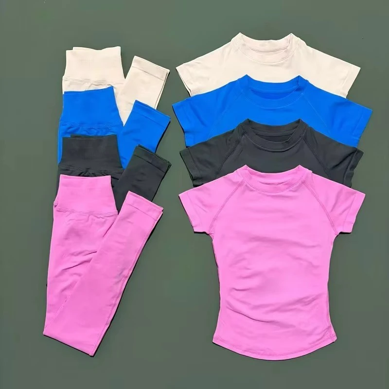 Seamless High-Waist Scrunch Butt Leggings Two-Piece Yoga Gym Fitness Workout Set For Women Quick Dry Ropa Deportiva Mujer