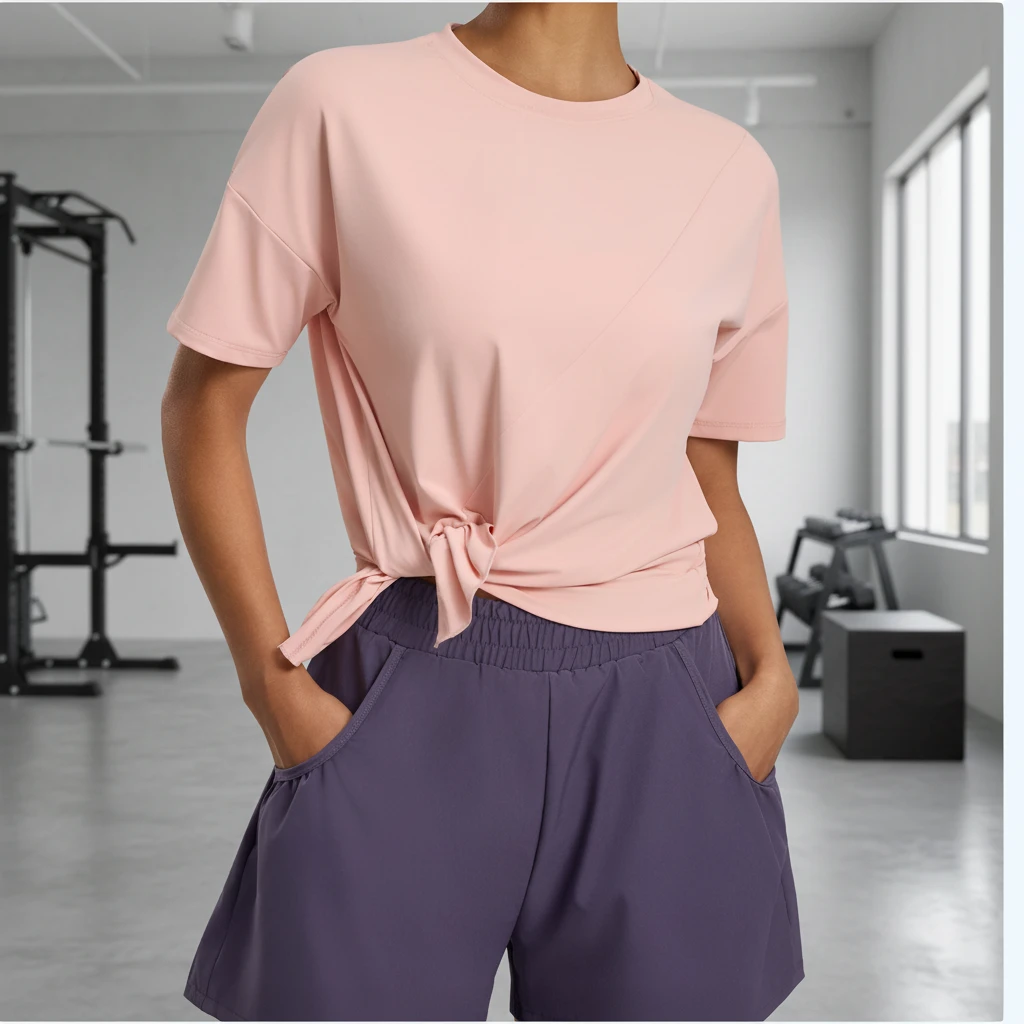 Eco-Friendly Recyclable Skinny Fit Yoga Sports Fitness Top Quick Dry Breathable Spandex/Polyester Crew Neck Short Sleeve Summer