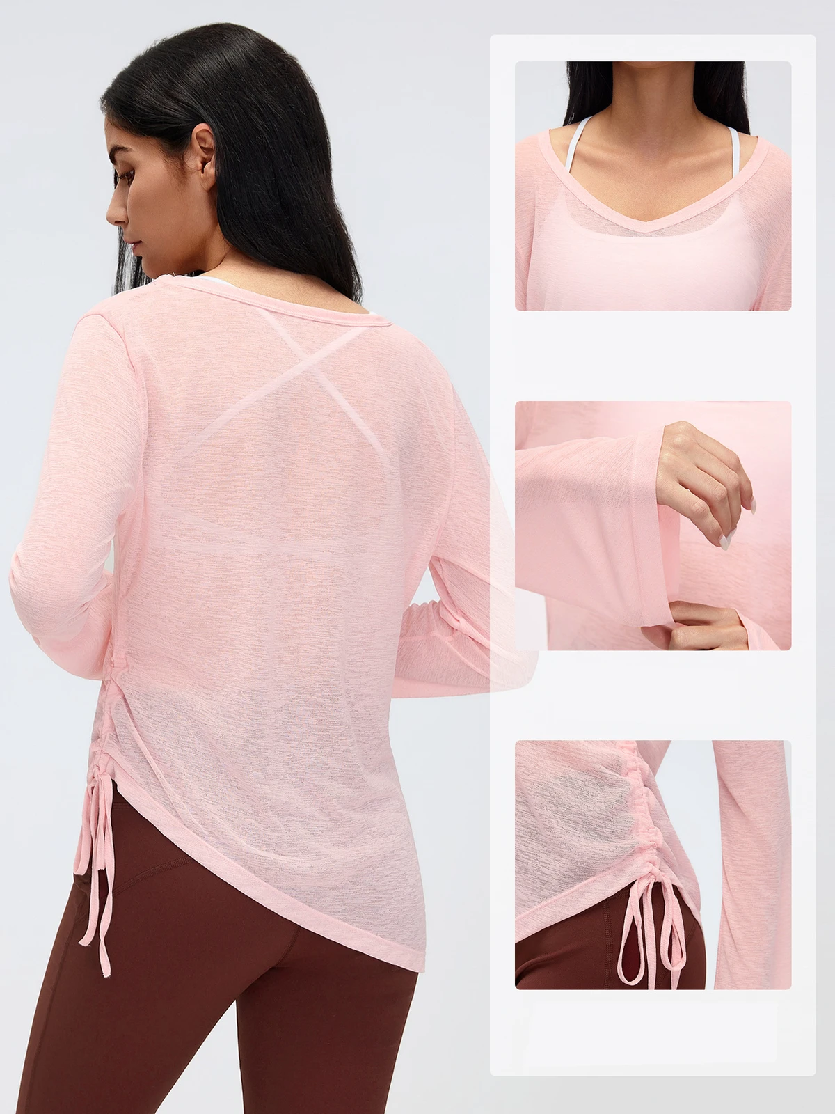 Women Outdoor Gym Fitness Wear Loose Fit Long Sleeve V-Neck Workout Top Breathable Yoga Cover-Up