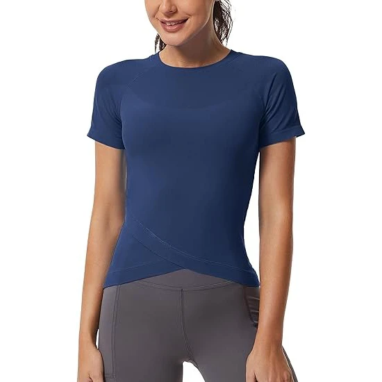 Women's Sport Yoga Gym Fitness Workout Crop Top Athletic Compression Short Sleeve Loose Summer T-Shirt
