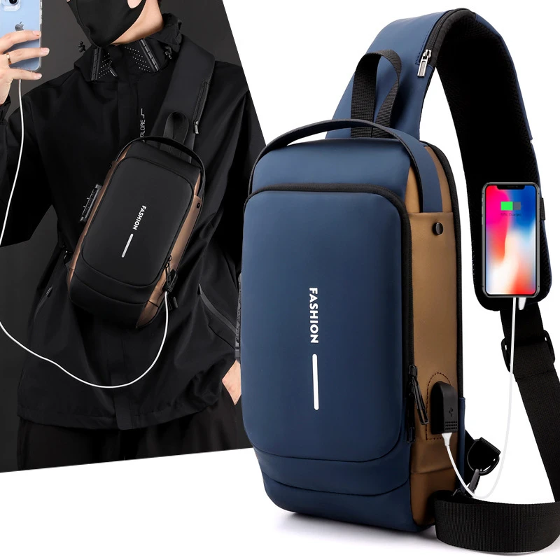 Trending New Fashion Waterproof Men's Chest Bag with USB Anti Theft Sports Men's Messenger Bags Sacoche Homme