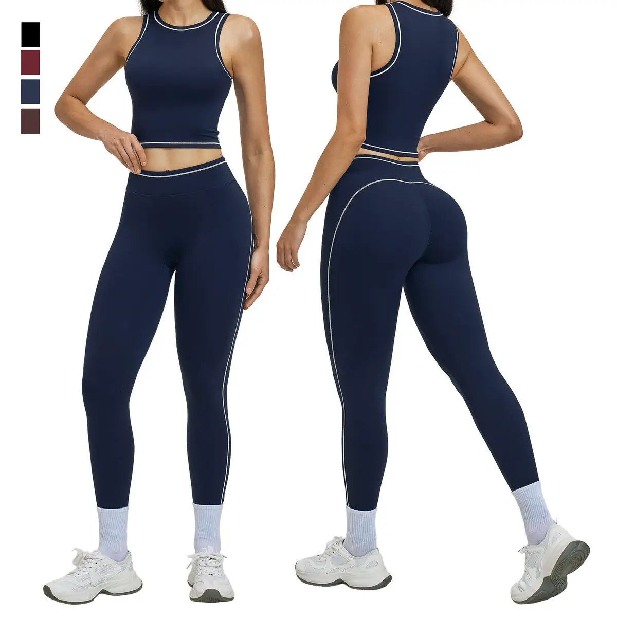 Women Reversible Solid Plus Size 5-Piece Fitness Sets Waterproof Quick Drying Beauty Back Yoga Bra High Waist Hip Lifting