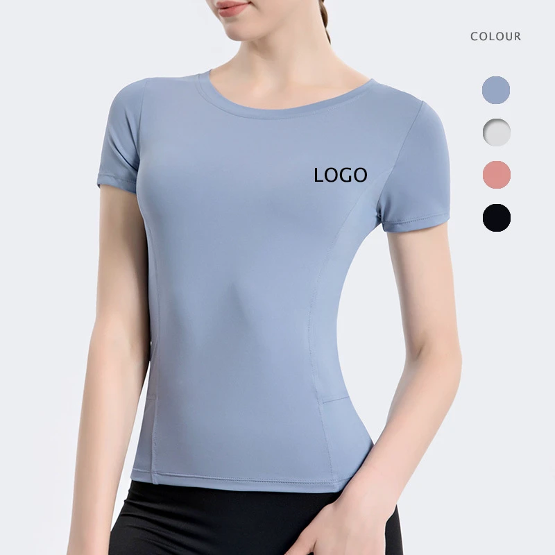Polyester Spandex Quick Dry Sweat-Wicking Breathable Summer Training Yoga Top Custom Logo Gym Fitness Skinny Fit Sports Top for