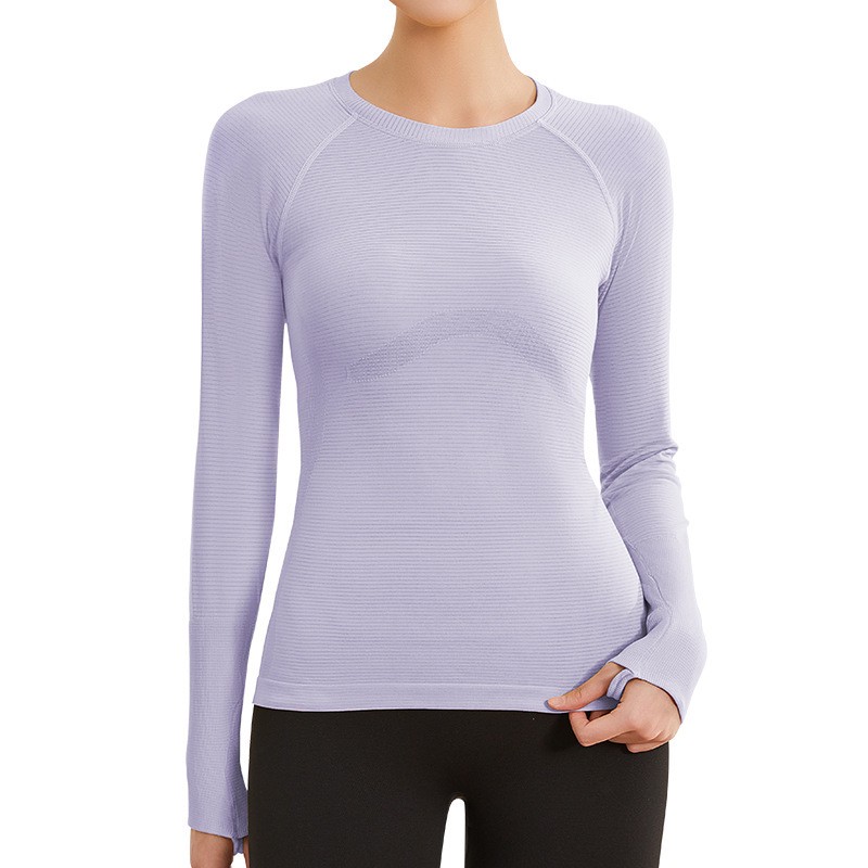 Women's Lightweight Gym Yoga Top Long Sleeve Breathable Tight Fitting High Elasticity Seamless Design Four-Way Stretch