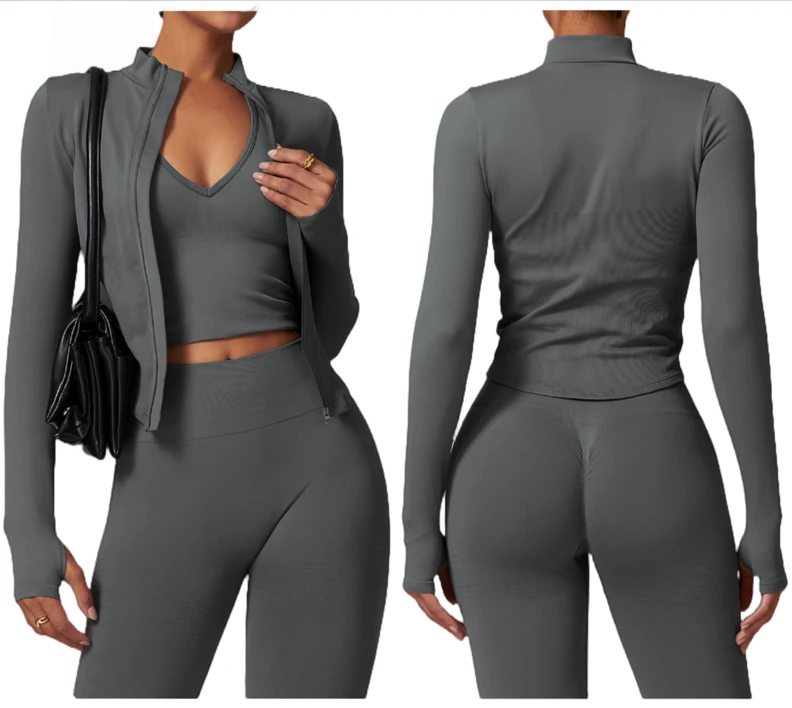 Women's Gym Exercise Yoga Long Sleeve Zipper Jacket Sportswear Top Spandex/Nylon Material Skinny Fit Four-Way Stretch Breathable