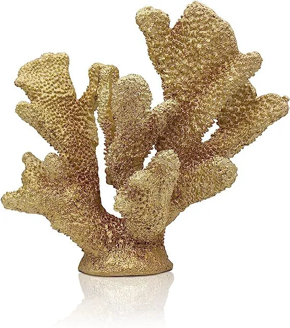 Gold White Coral Faux Resin Coral Reef Sculpture Tabletop Decoration Realistic Faux Branch Coral Sculpture Window Display
