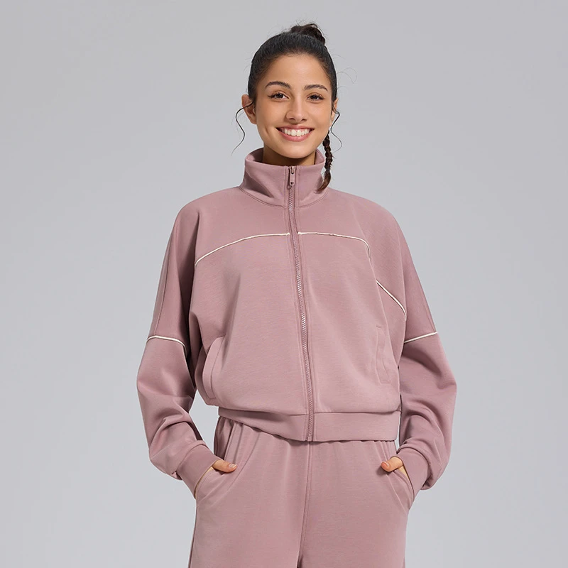 YBO-HWT030 Autumn Windproof Yoga Jacket Women's Stand Collar Zipper Top Outdoor Running Sports Long Sleeve Gym Fitness Wear Top
